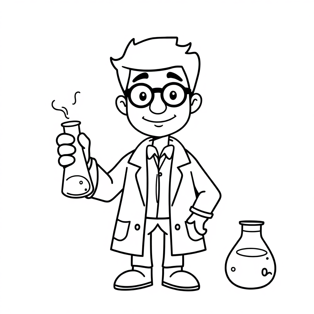 Cartoon Scientist With Beaker Coloring Page
