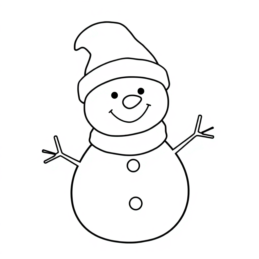 Detailed Cartoon Snowman With Hat Coloring Page