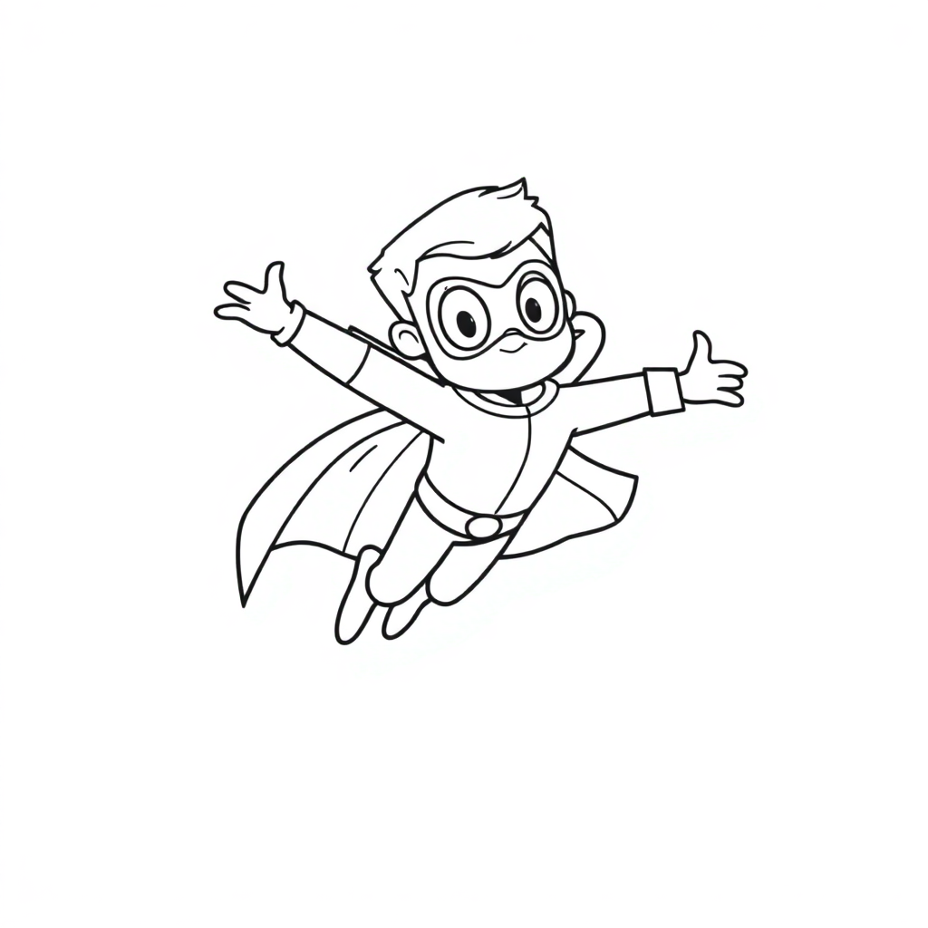 Cartoon Superhero Flying Coloring Page