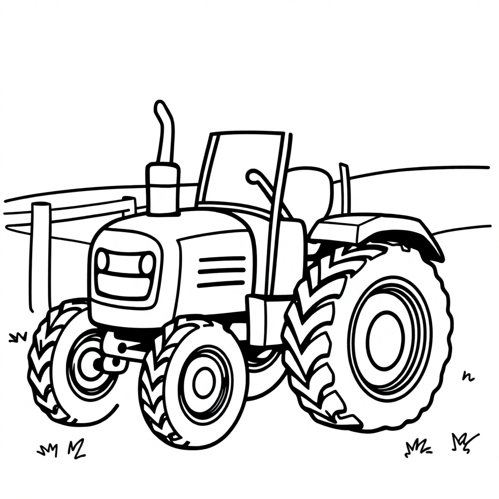 Cartoon Tractor On Farm Coloring Page