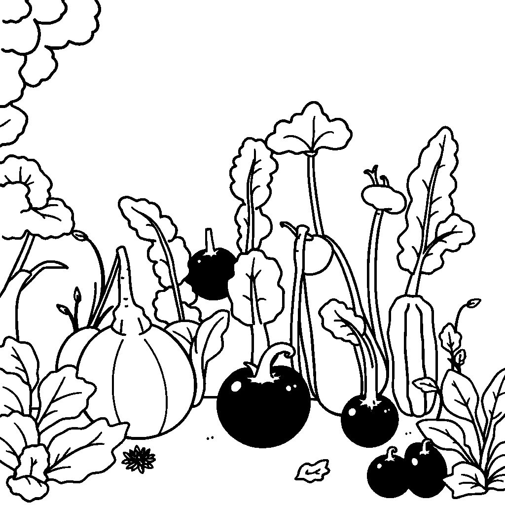 Printable Cartoon Vegetable Garden Coloring Page