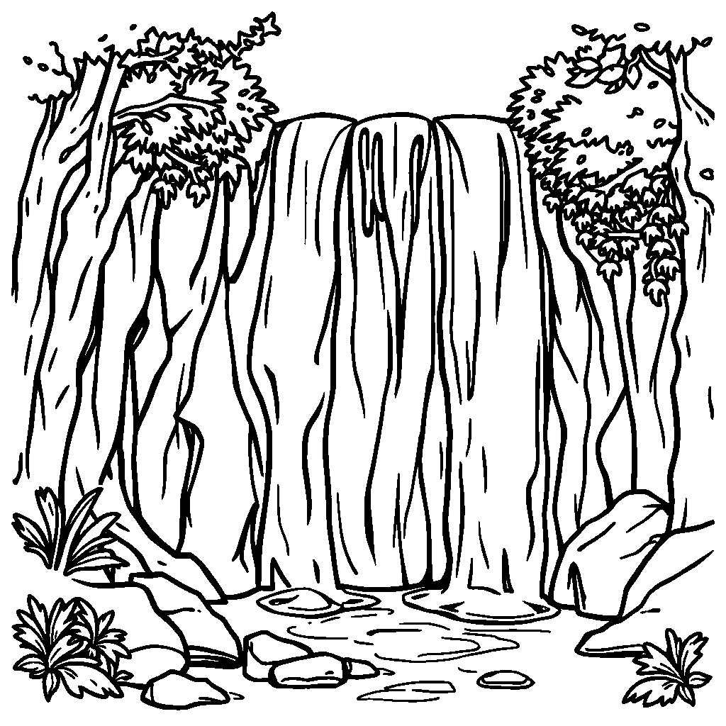 Cartoon Waterfall Scene Coloring Page