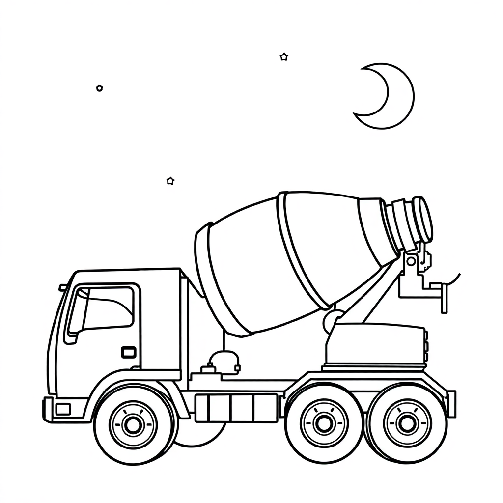 Cement Mixer At Night Coloring Page