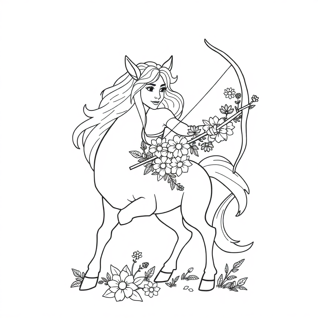 Centaur Archer With Flowers Coloring Page