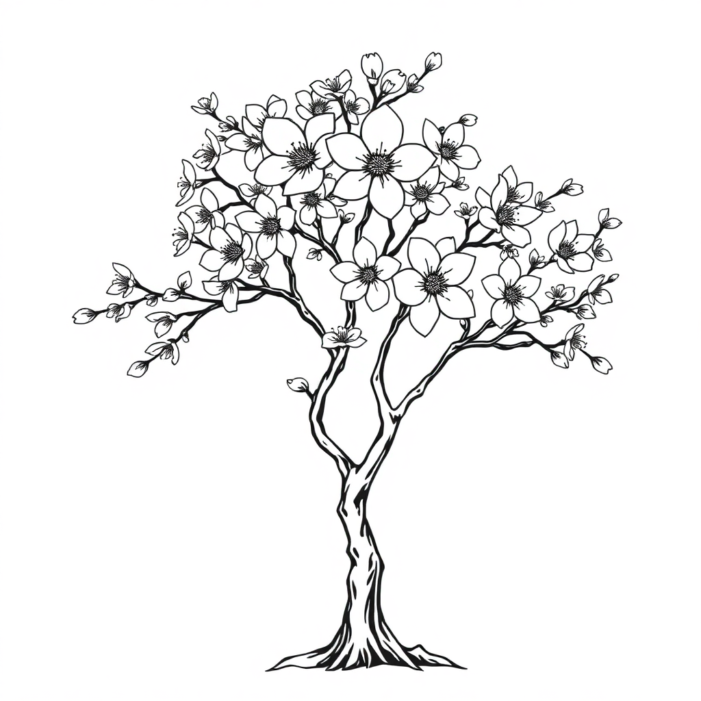 Cherry Blossom Tree Coloring Page