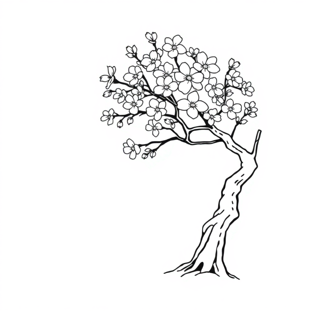 Cherry Blossom Tree In Space Coloring Page