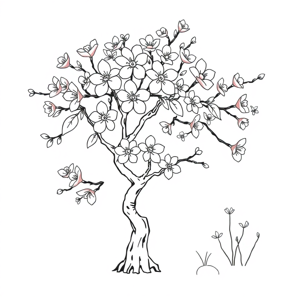 Cherry Blossom Tree Underwater Coloring Page