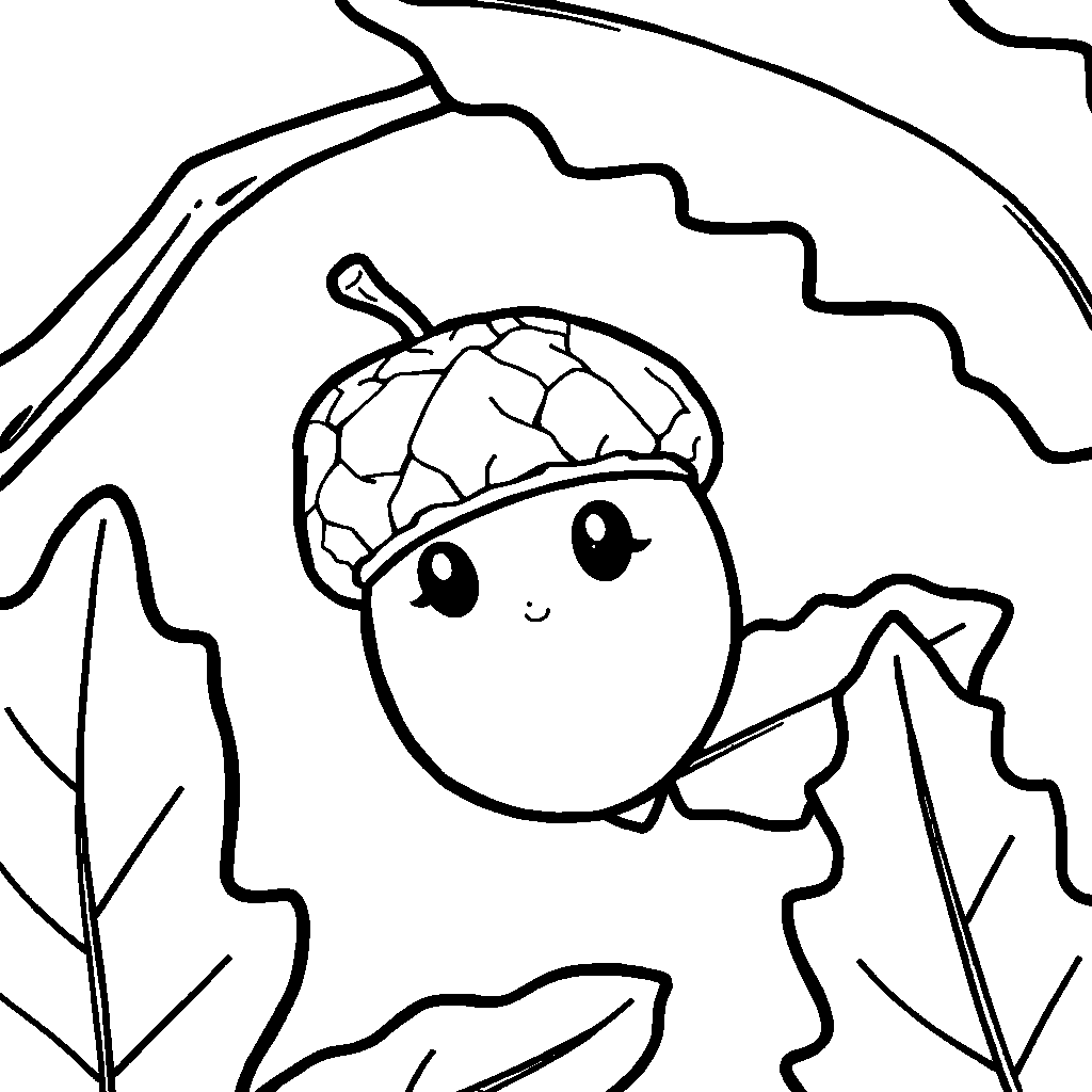Chibi Acorn And Oak Leaves Coloring Page