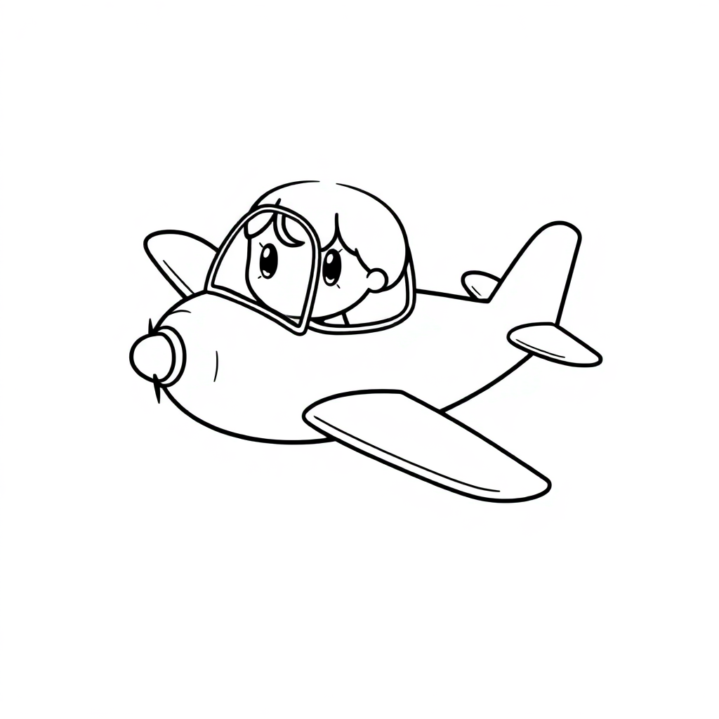 Chibi Airplane Flying Coloring Page
