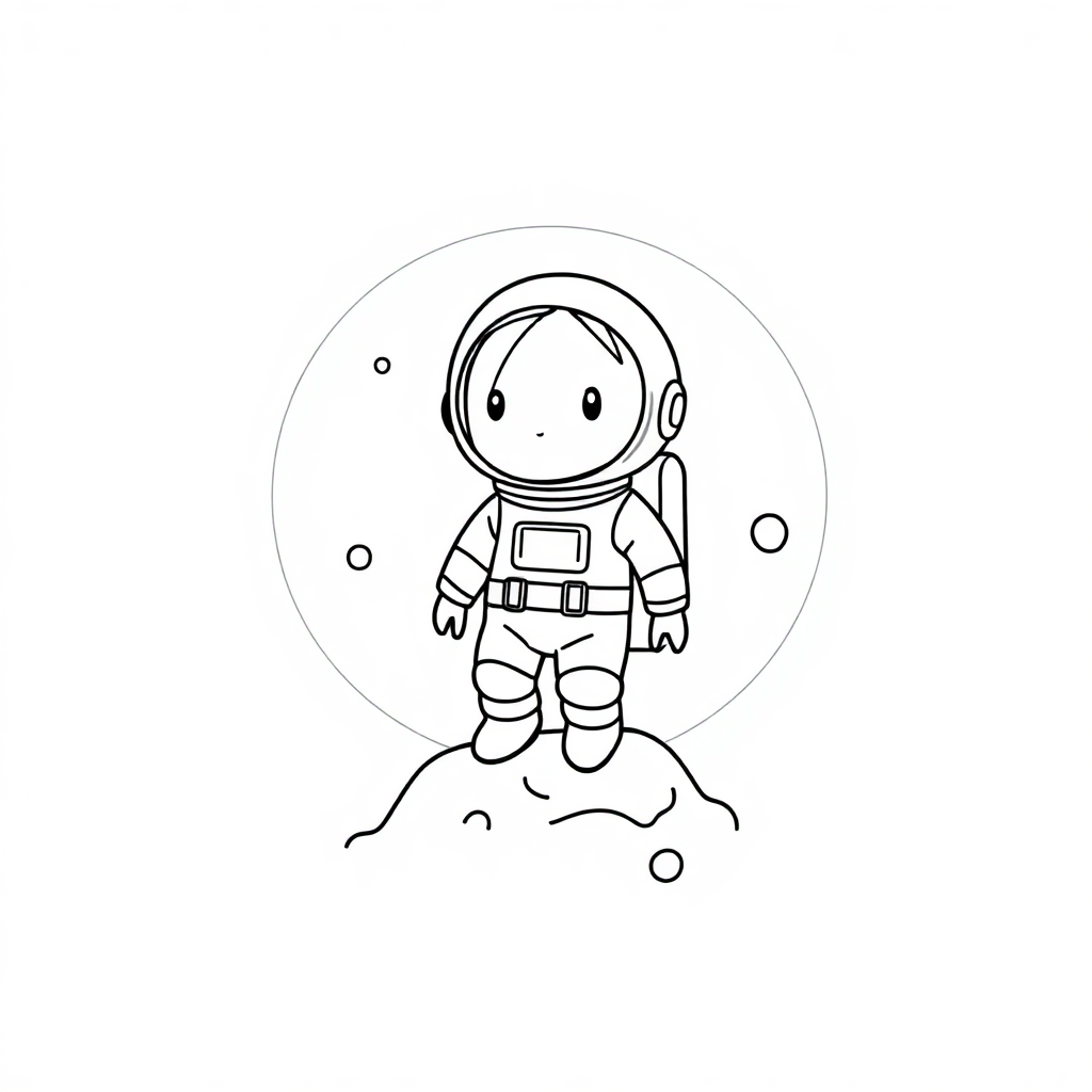Chibi Astronaut On Moon Coloring Page
