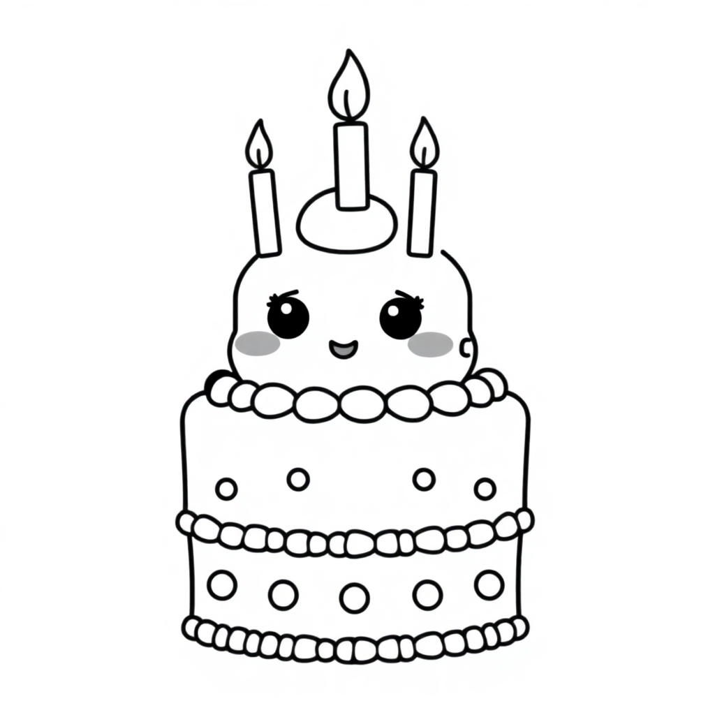 Chibi Birthday Cake With Candles Coloring Page