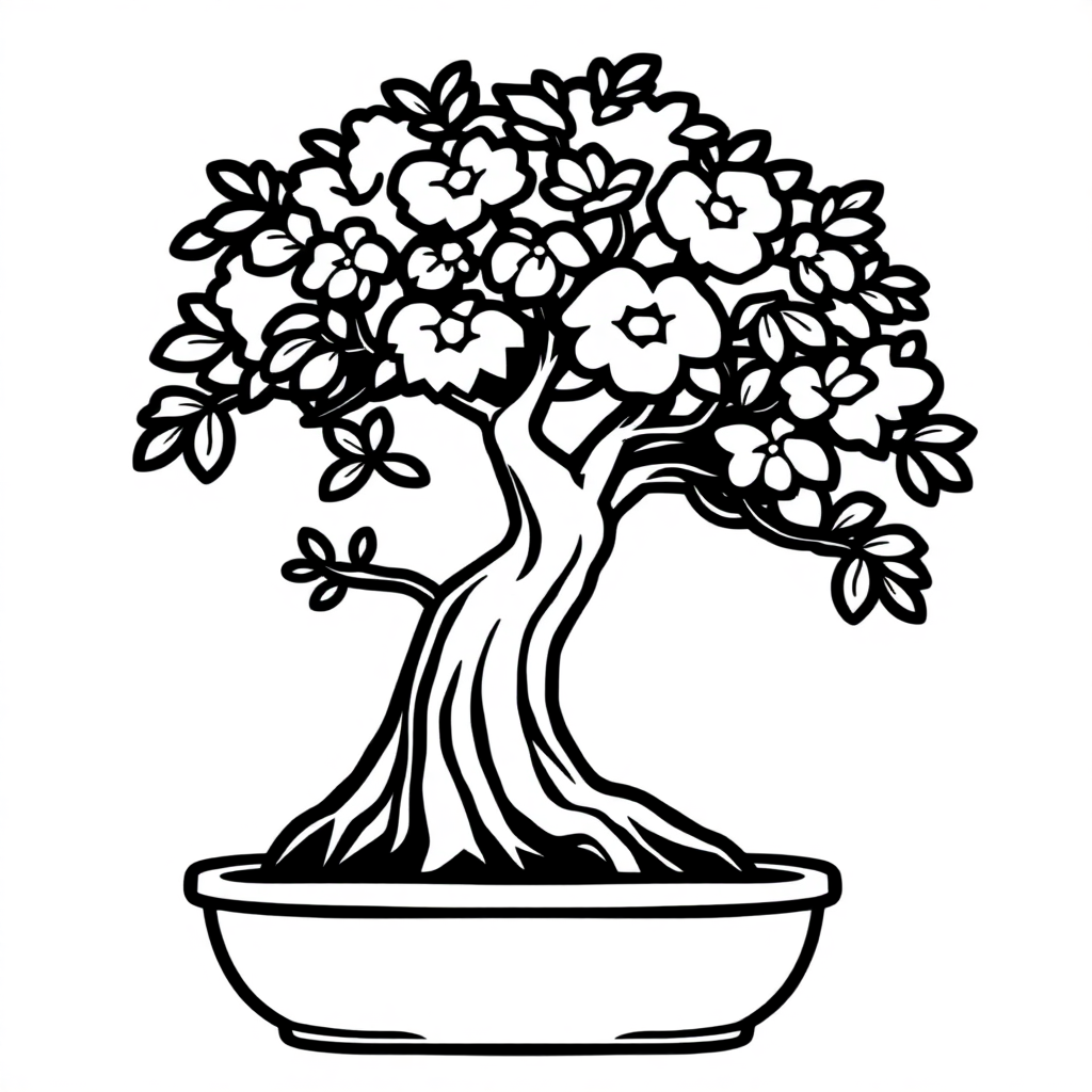 Chibi Bonsai Tree Coloring Page