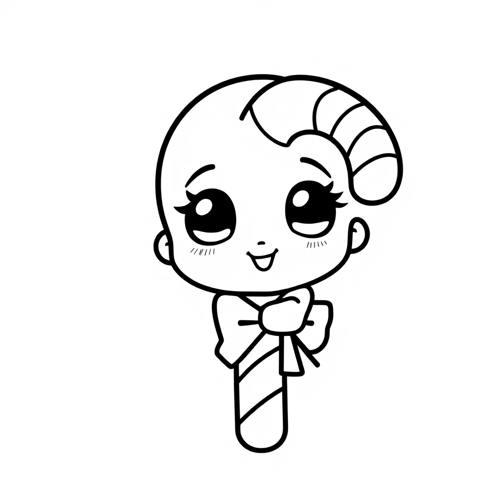 Chibi Candy Cane Coloring Page