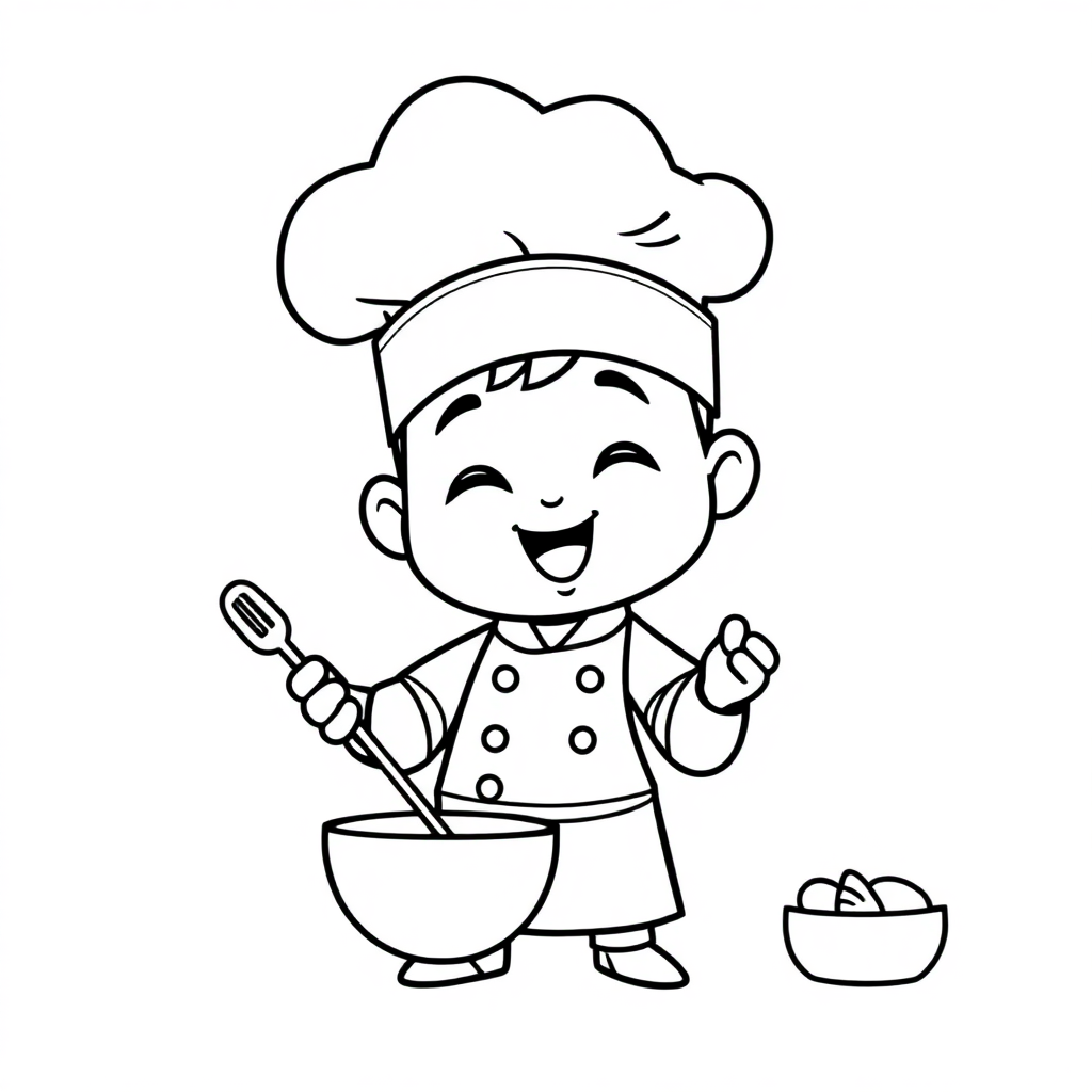 Chibi Chef Cooking Coloring Page