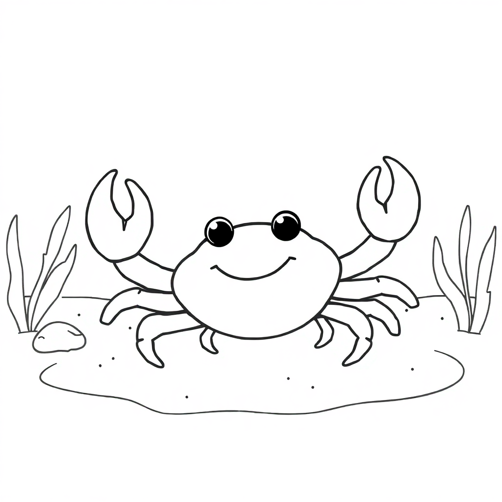 Chibi Crab On Beach Coloring Page