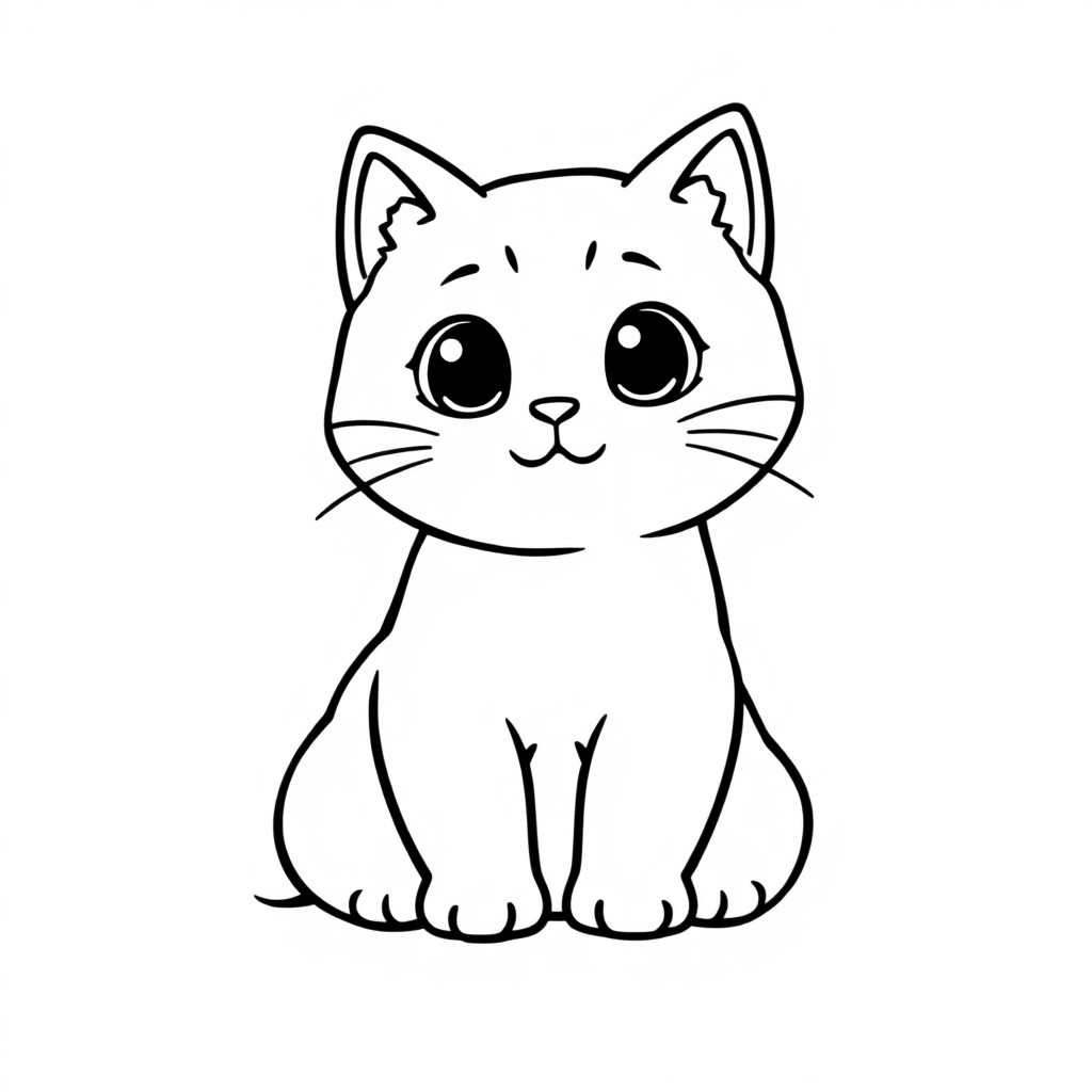 Chibi Cute Cat Sitting Coloring Page