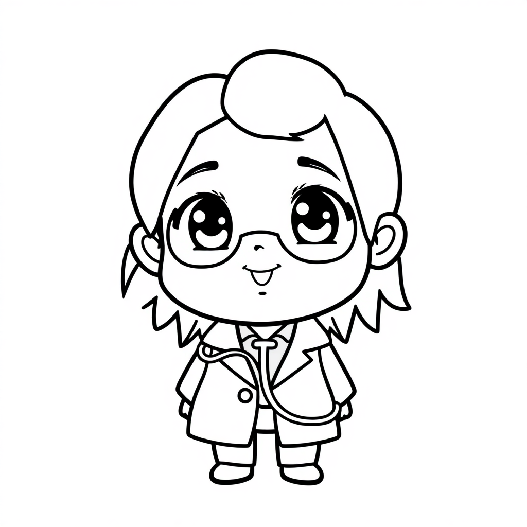 Chibi Doctor With Stethoscope Coloring Page