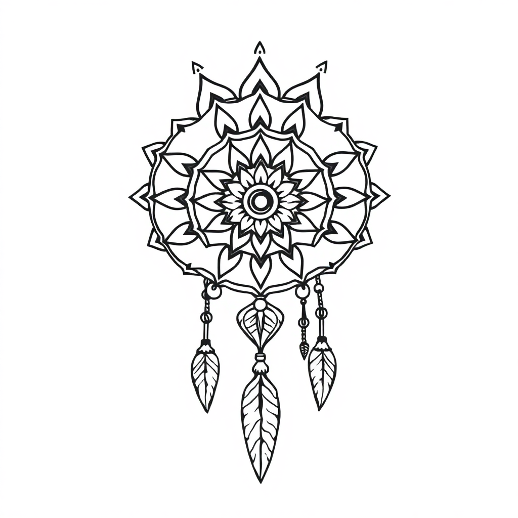 Chibi Dreamcatcher Mandala Coloring Page