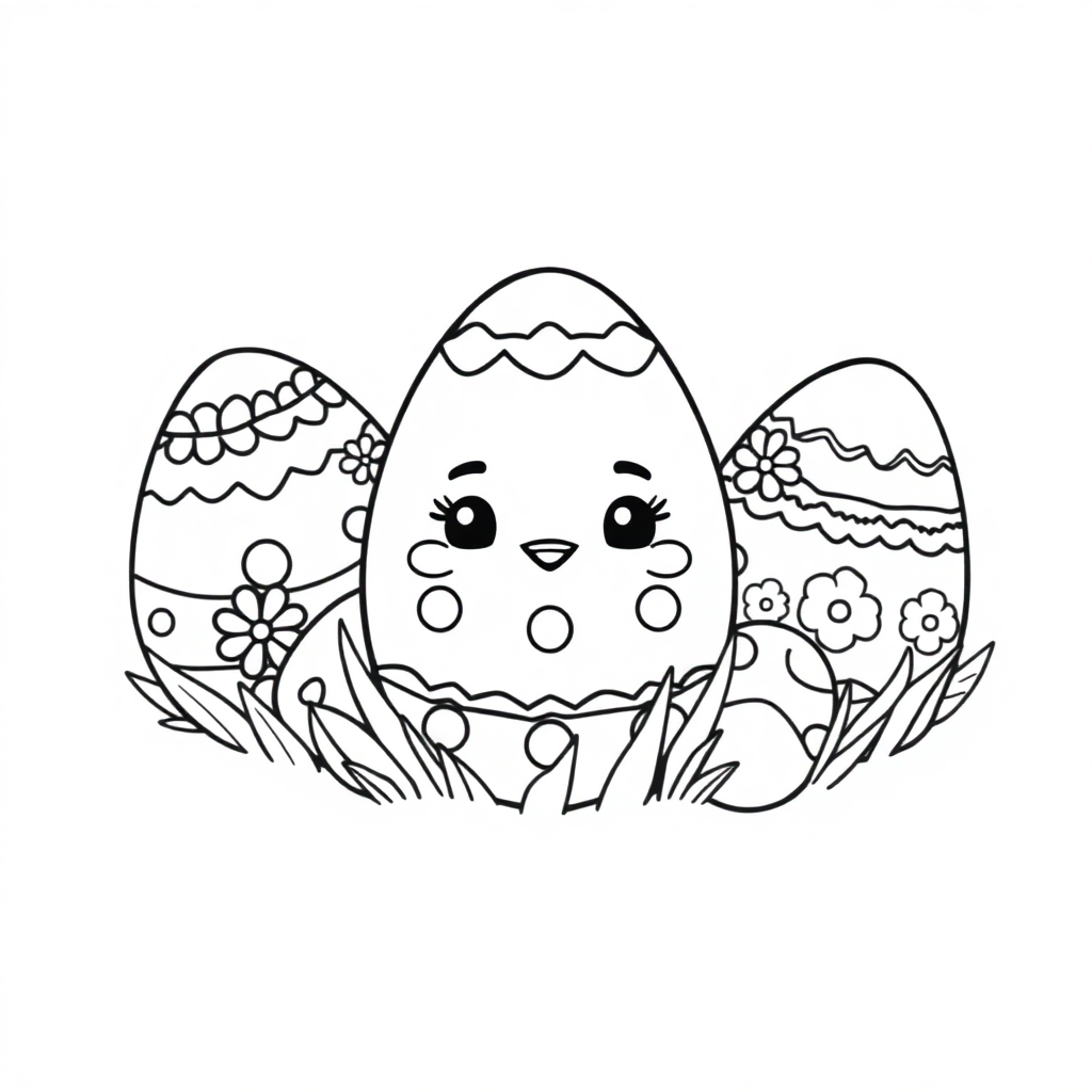 Chibi Easter Eggs Decorated Coloring Page