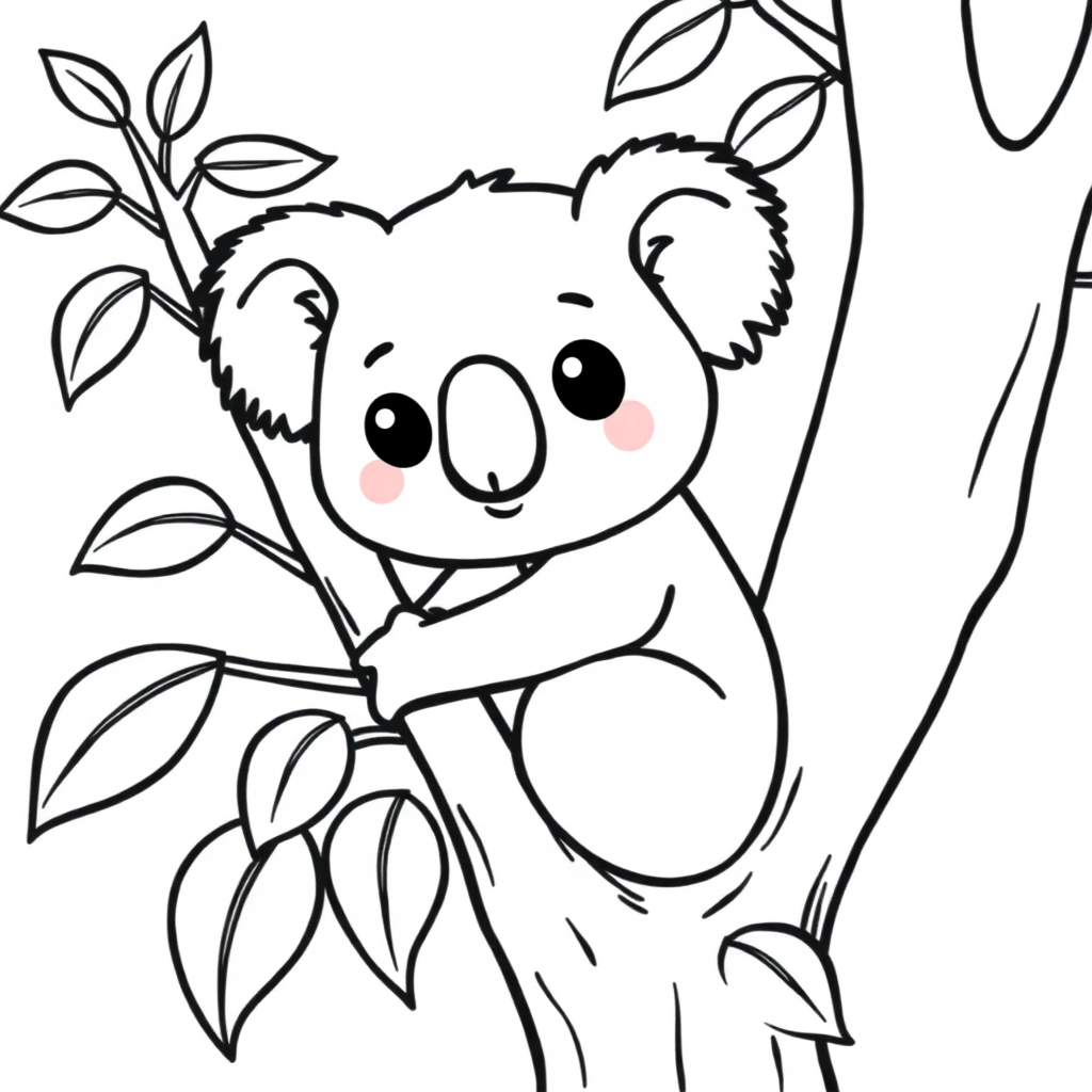 Chibi Koala On Tree Coloring Page