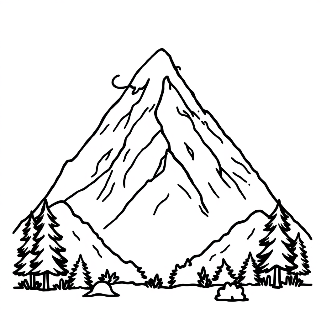 Chibi Mountain Landscape Coloring Page
