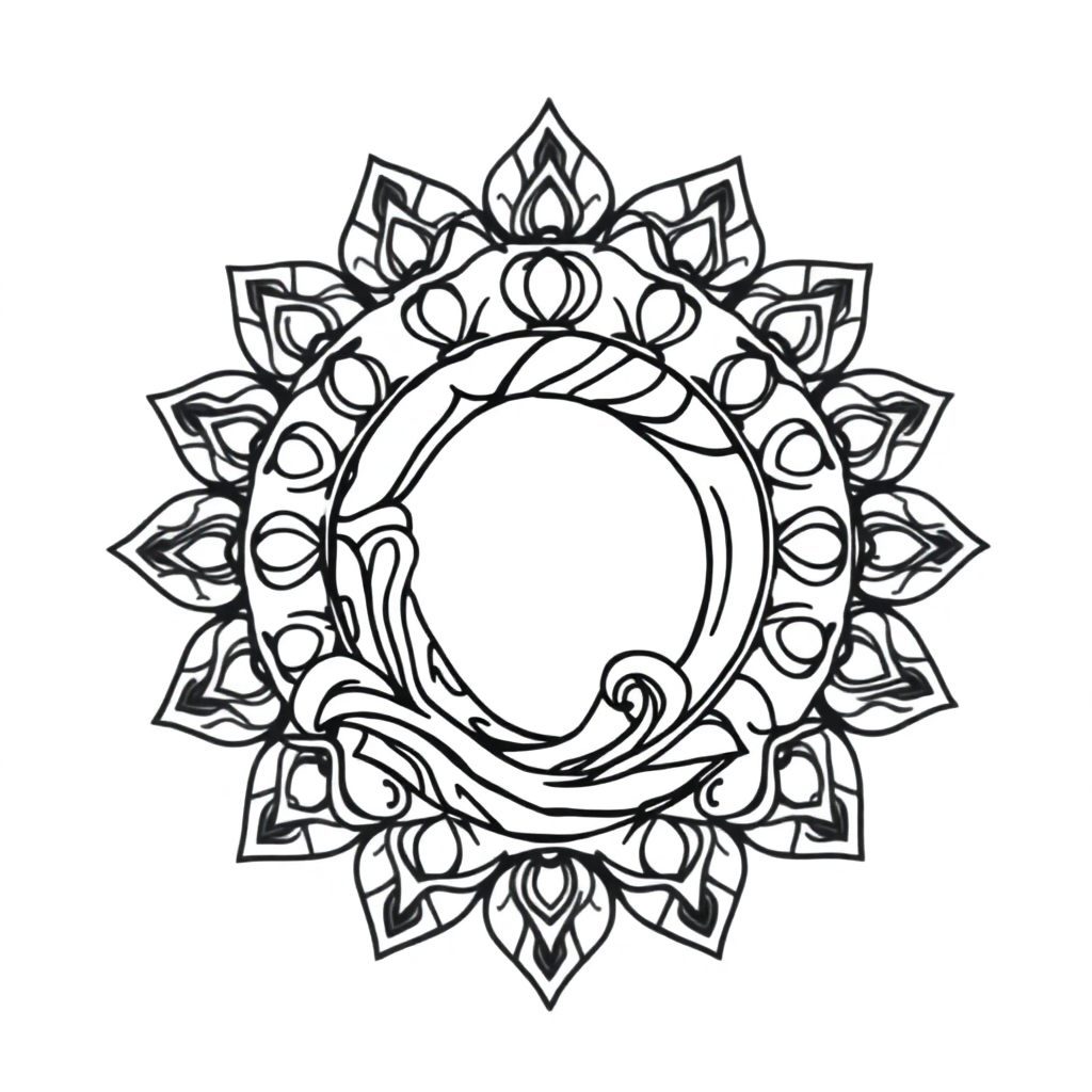 Chibi Ocean Wave Mandala Coloring Page
