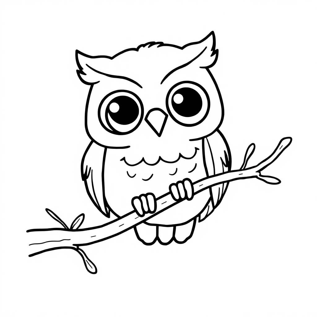 Chibi Owl On Branch Coloring Page