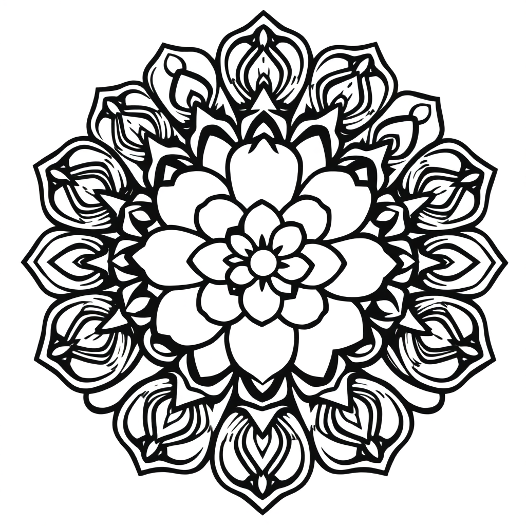Detailed Chibi Rose Mandala Pattern Coloring Page