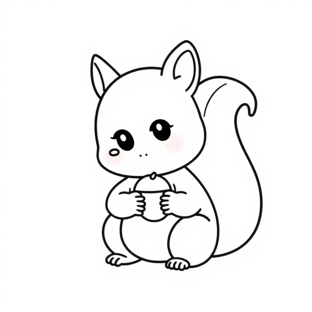 Chibi Squirrel With Acorn Coloring Page