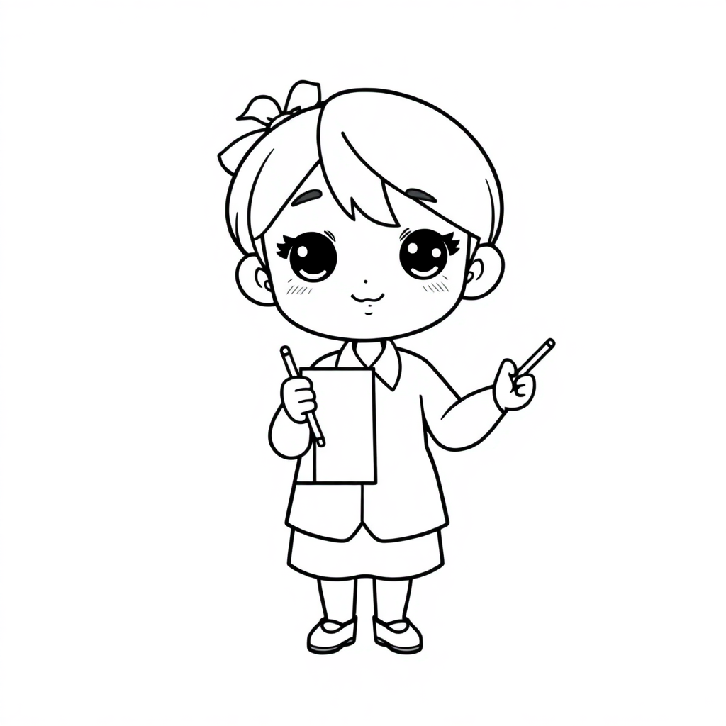 Chibi Teacher At Blackboard Coloring Page