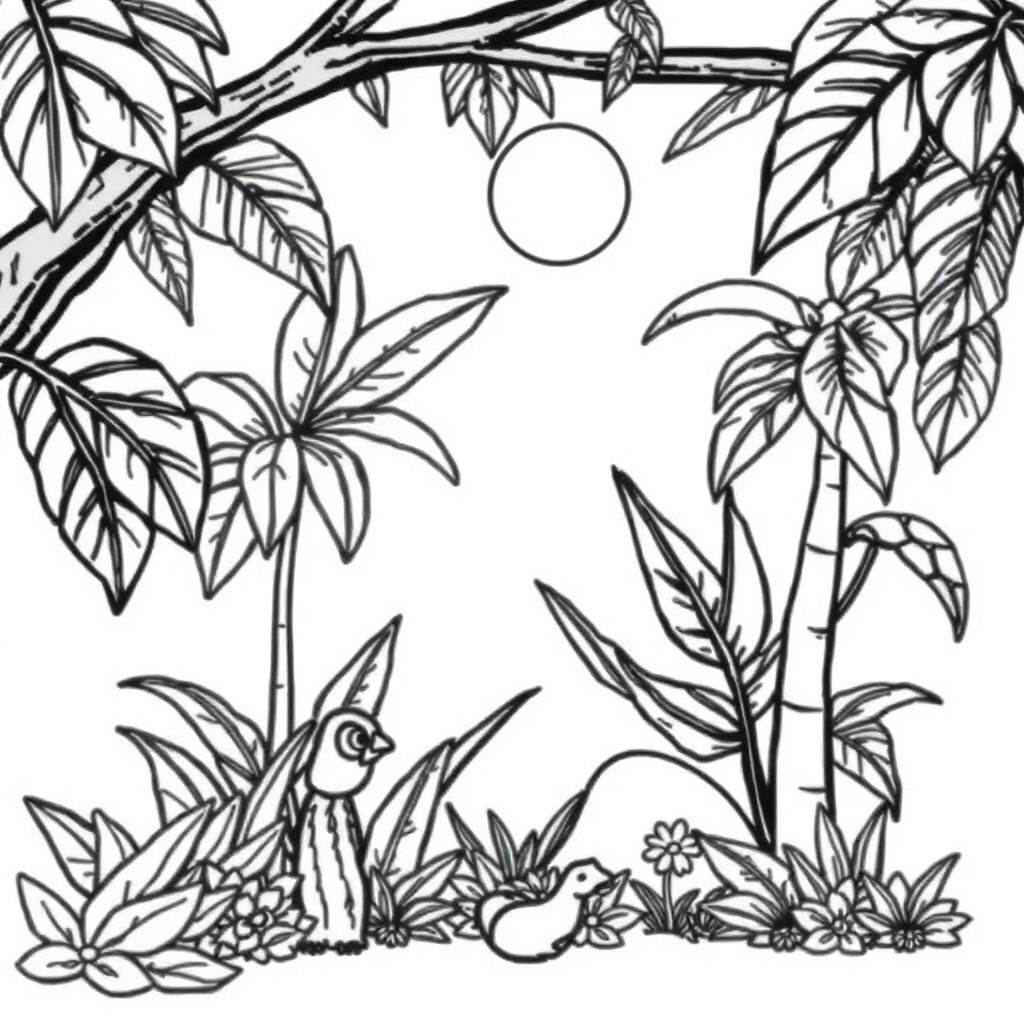 Chibi Tropical Jungle Coloring Page