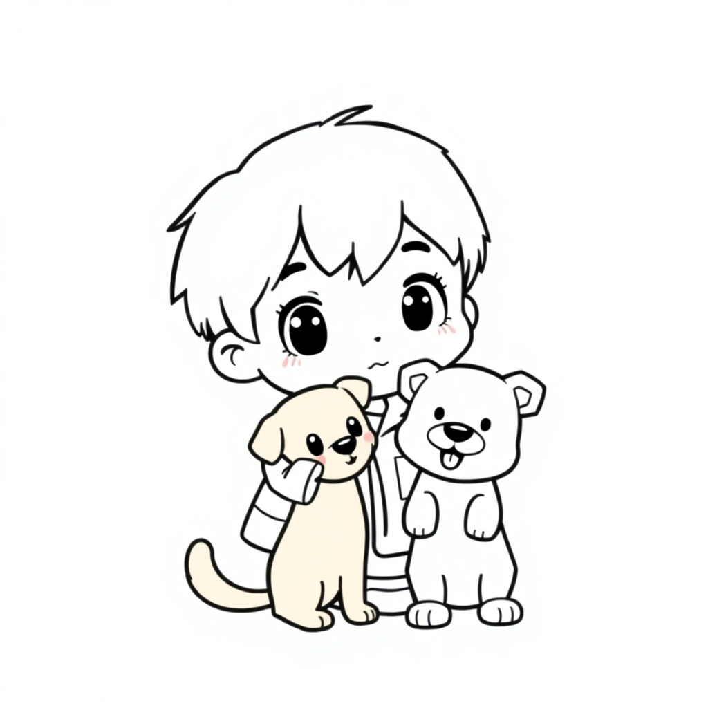 Chibi Veterinarian With Pet Coloring Page