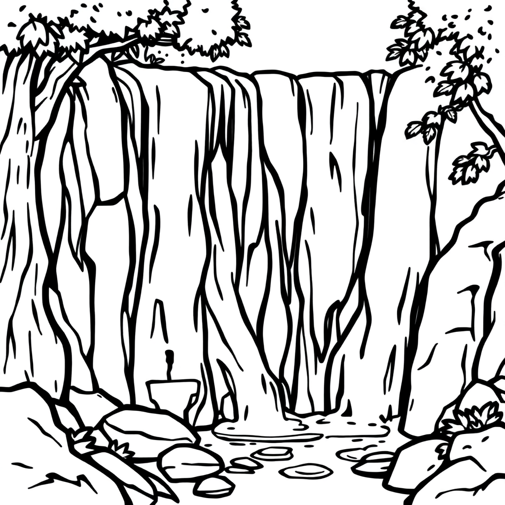 Chibi Waterfall Scene Coloring Page