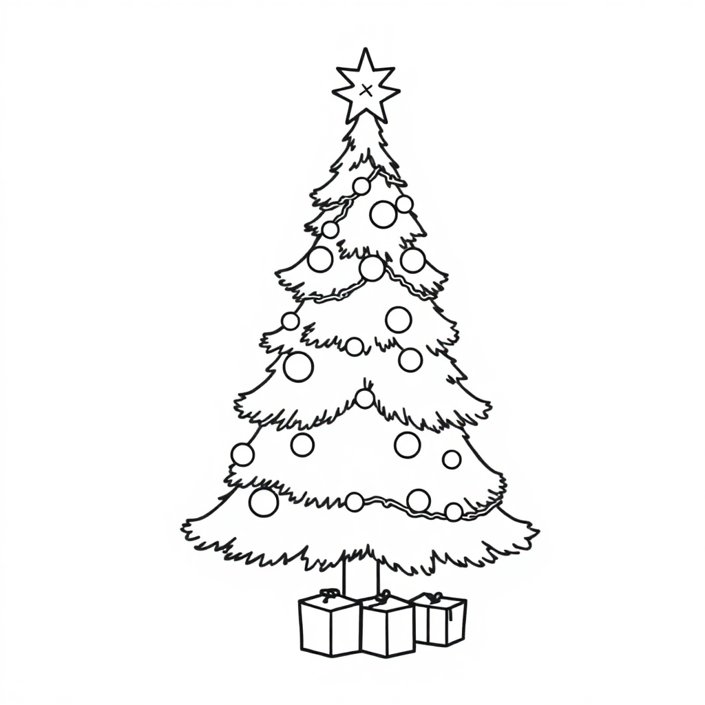 Christmas Tree Decorated Coloring Page
