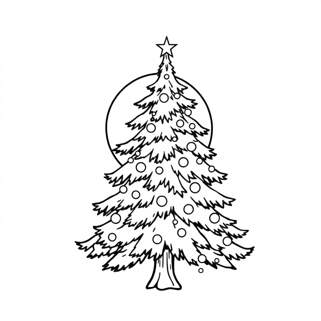 Christmas Tree Decorated At Sunset Coloring Page