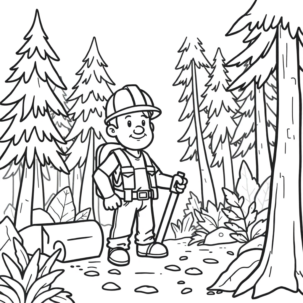 Construction Worker In Forest Coloring Page