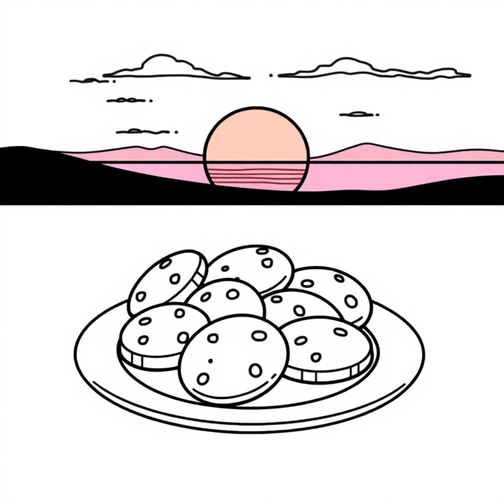 Cookies Plate At Sunset Coloring Page