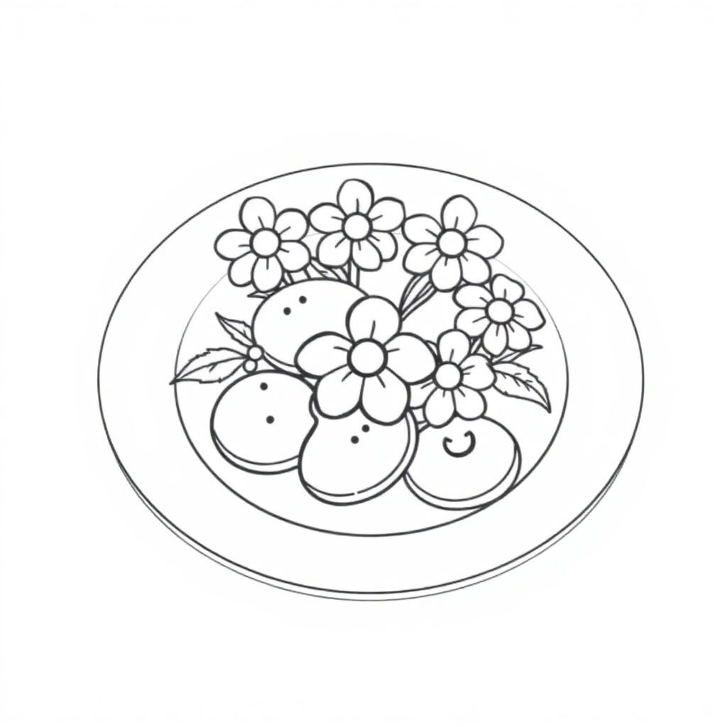 Cookies Plate With Flowers Coloring Page