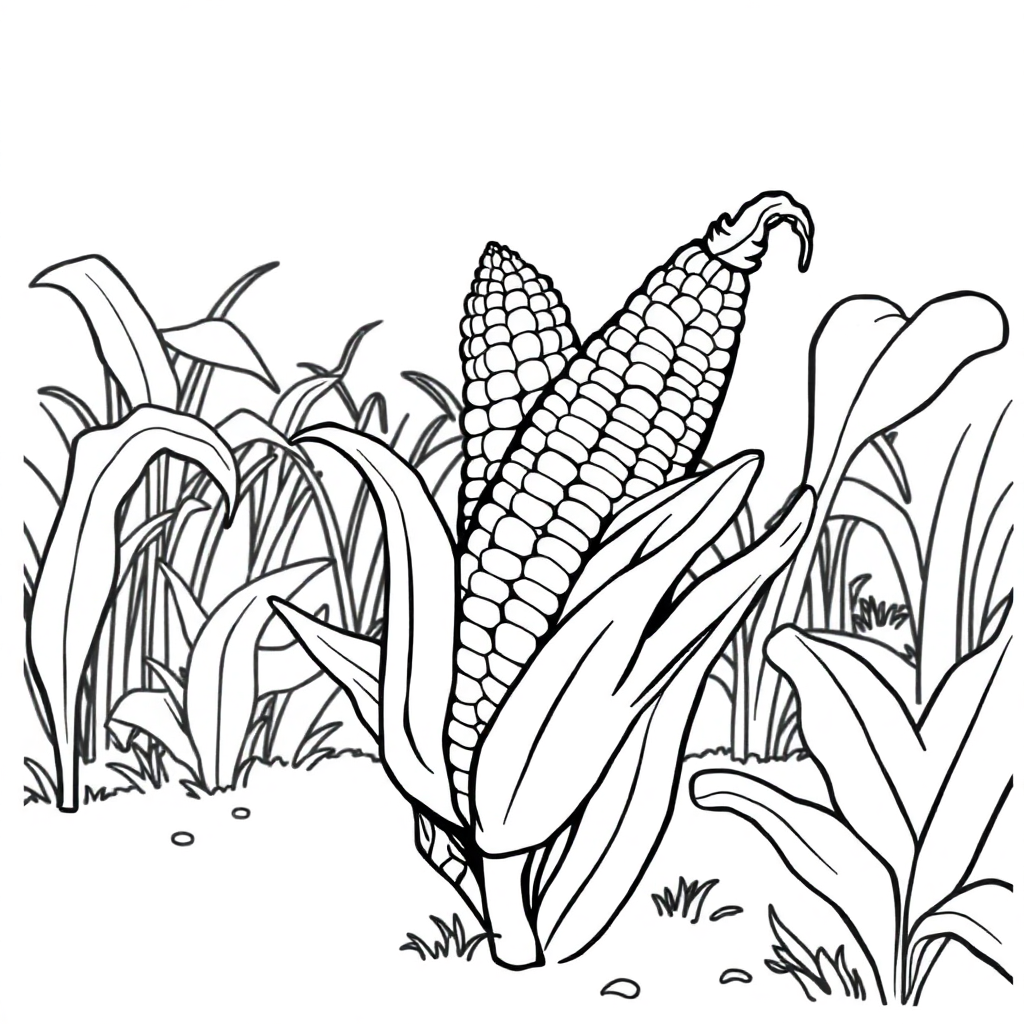 Corn On Cob In Garden Coloring Page