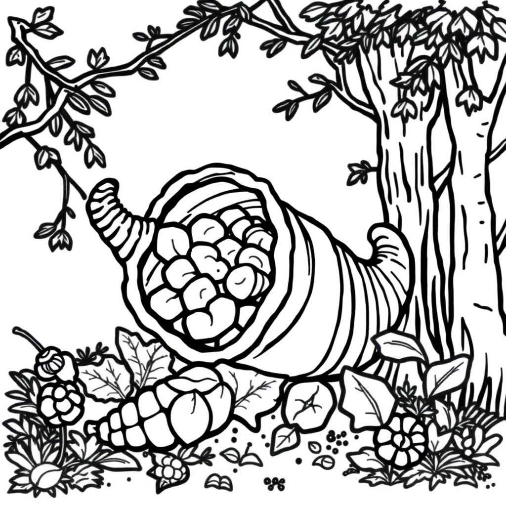 Cornucopia In Forest Coloring Page