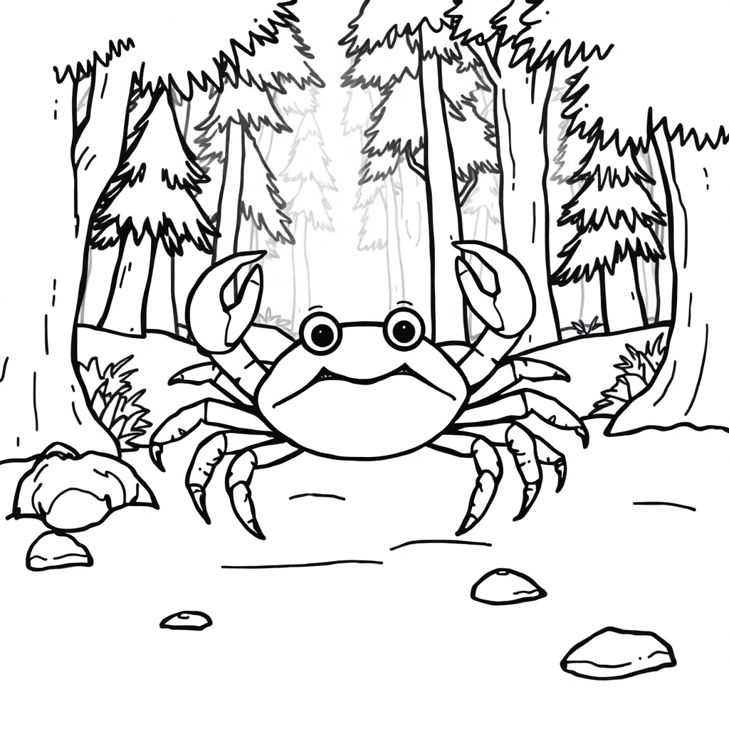 Crab On Beach In Forest Coloring Page