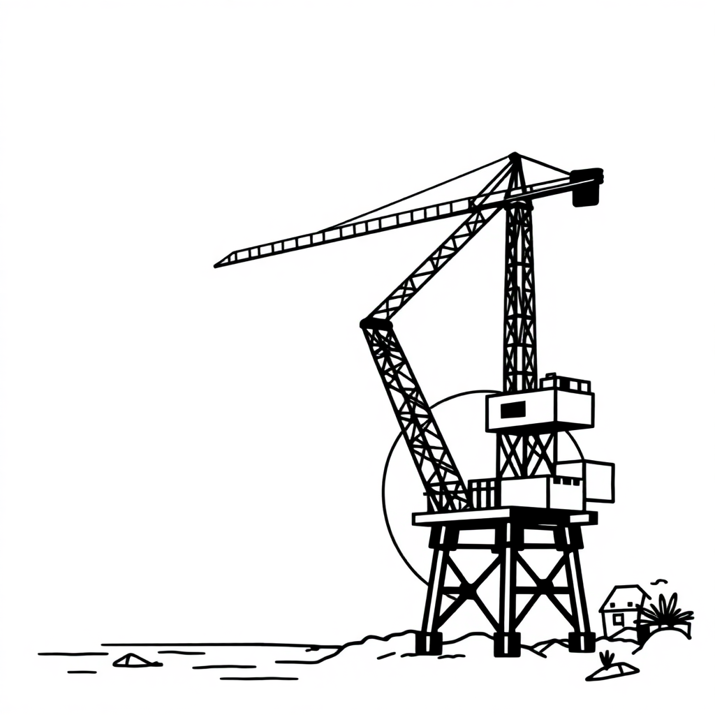 Crane Lifting At Sunset Coloring Page