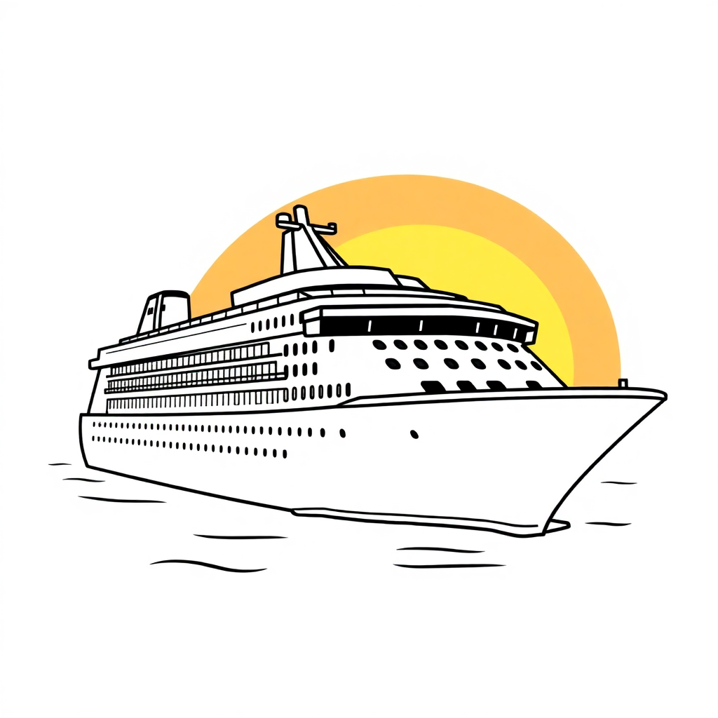 Cruise Ship At Sunset Coloring Page