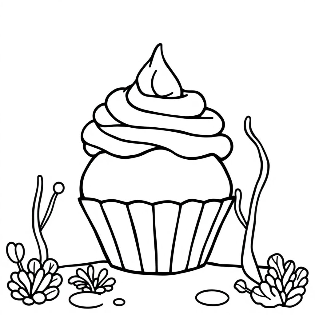 Cupcake Decorated Underwater Coloring Page