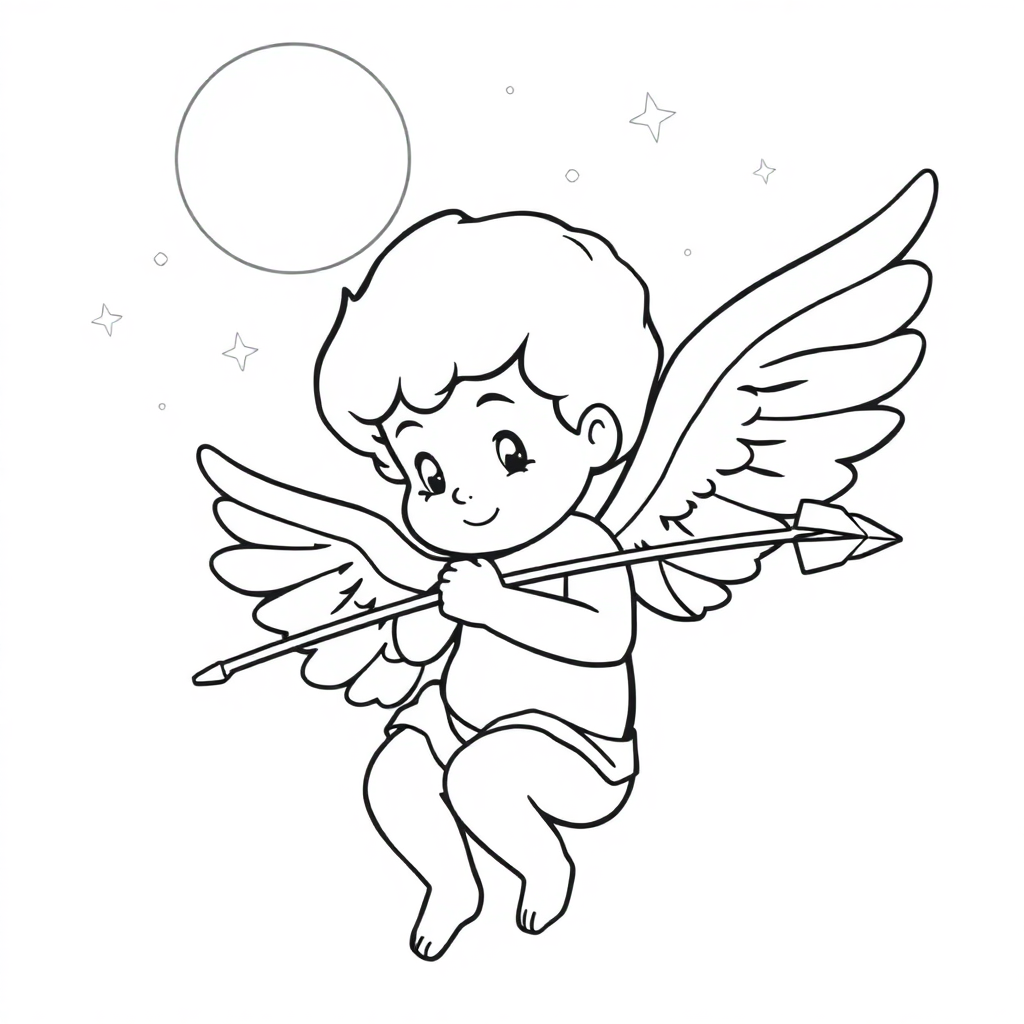 Cupid With Arrow At Night Coloring Page