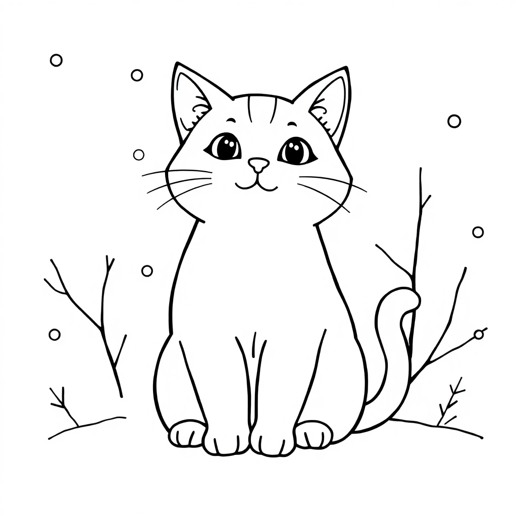 Cute Cat Sitting In Winter Coloring Page