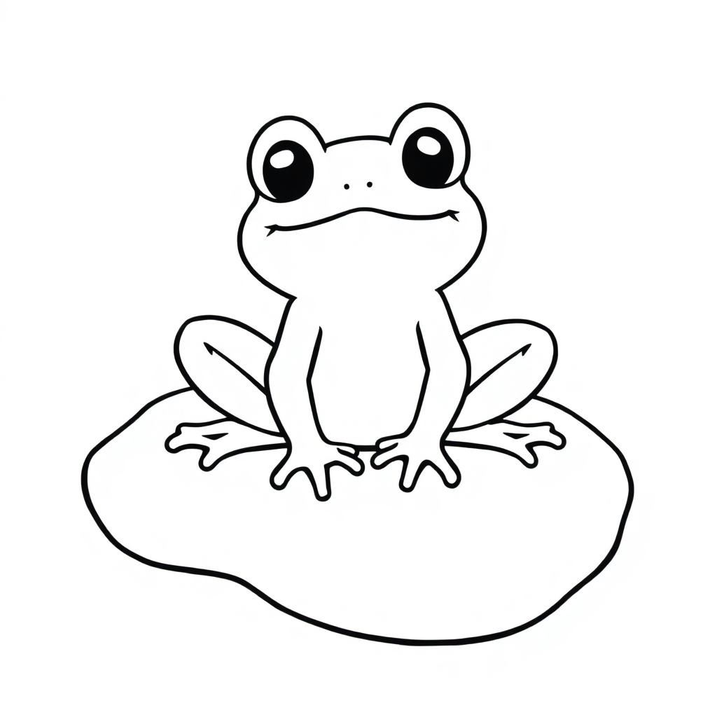Cute Frog On Lily Pad Coloring Page