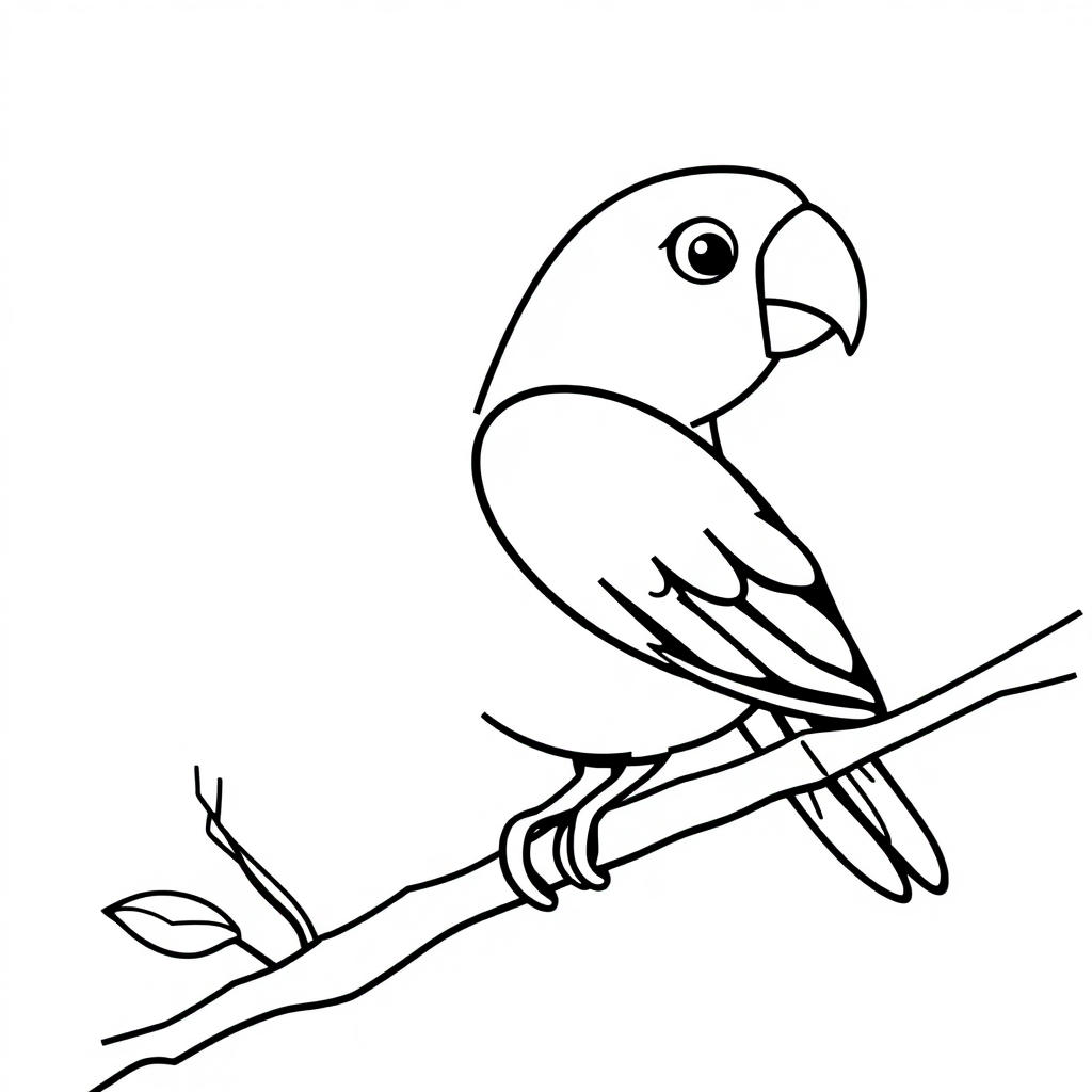 Cute Parrot On Branch Coloring Page