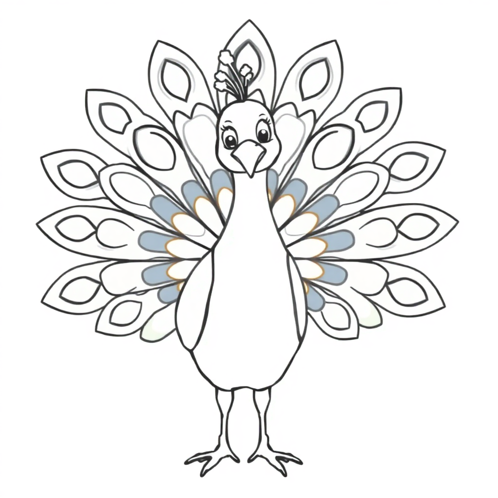 Cute Peacock With Feathers Spread Coloring Page