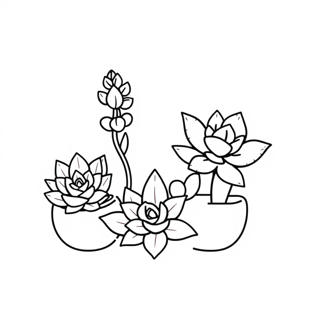 Cute Succulent Plants Coloring Page